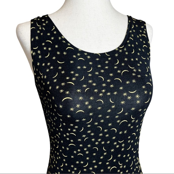 Vintage 90s Star & Moon Print Stretchy Mini Bodycon Dress - Picture 2 of 8